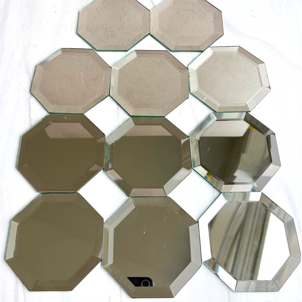 Set of 11 Octagon Mirror Coasters Beveled Edge Candle Plates 4 Inch Felt Back